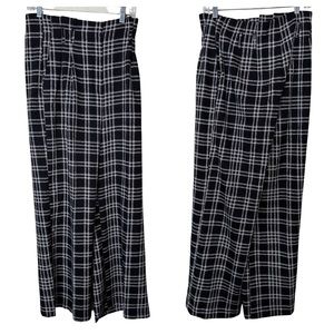 Express Factory Wide Leg High Rise Black White Plaid Paperbag Waist Pants 10